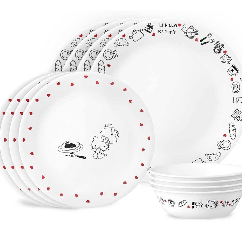 Hello Kitty White and Red Heart Dinnerware Set